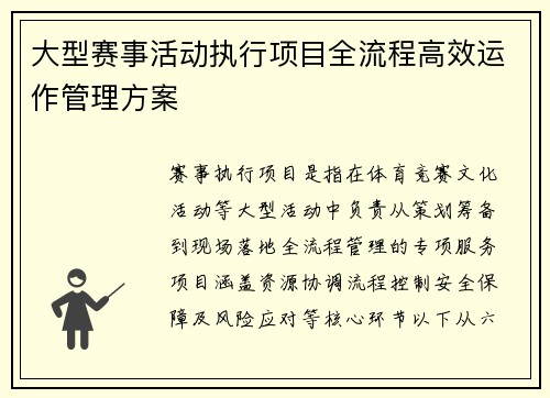 大型赛事活动执行项目全流程高效运作管理方案